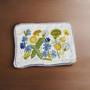 Vintage Embroidered Floral Pillow Case Zip Closure Handmade 70s Flowers Boho